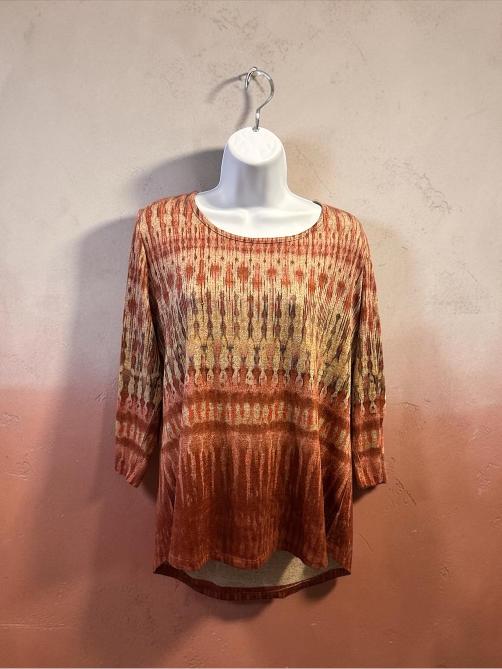 Energie Women's Rust & Cream Patterned Long Sleeve Knit Top
